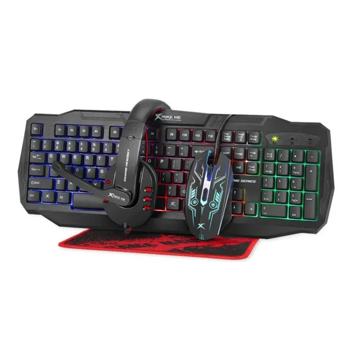 Kit teclado + raton + auriculares + alfombrilla gaming xtrike me cm – 406