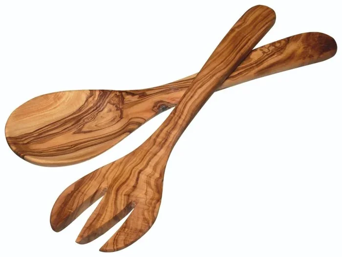KitchenCraft: World of Flavours – Cubiertos de Ensalada Hechos a Mano, Cuchara y Tenedor de Madera de Olivo, Juego de 2 Piezas, 29 cm
