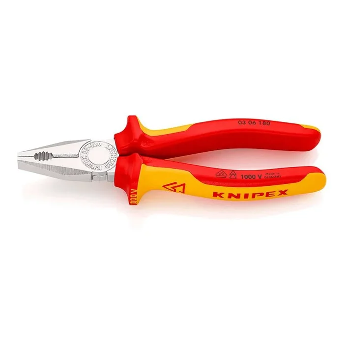 Knipex Alicate universal cromado, aislados con fundas multicomponentes, según norma VDE 180 mm (cartulina autoservicio/blíster) 03 06 180 SB