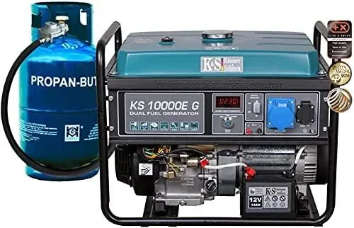 Könner & Söhner KS 10000E G – Generador de gasolina LPG híbrido de 4 tiempos, 7500 W, 1 generador de 16 A, 1 generador de 32 A, con regulador de voltaje automático de 230 V,