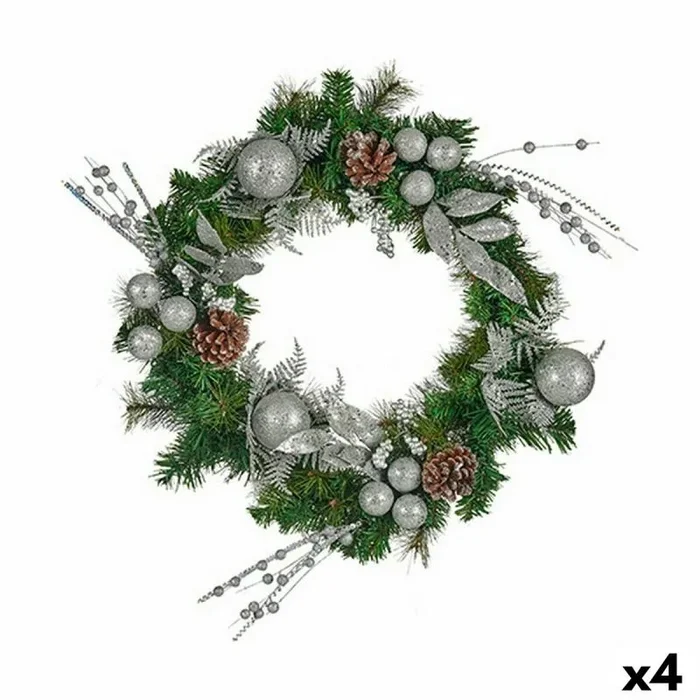 Krist+ Corona de Navidad Verde Plateado 60 x 13 x 60 cm (4 Unidades)