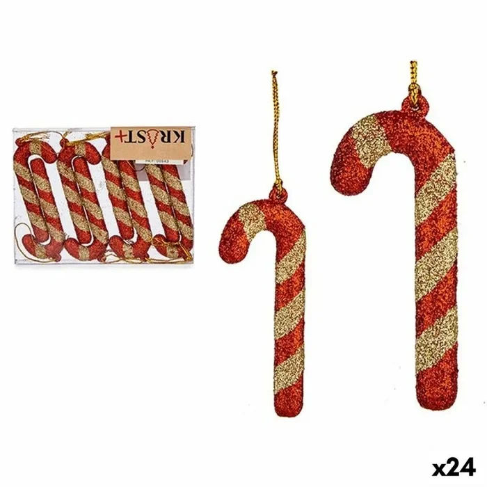 Krist+ Set Adornos de Navidad Bastón 8 Piezas Rojo Dorado Plástico 6,5 x 1 cm (24 Unidades)