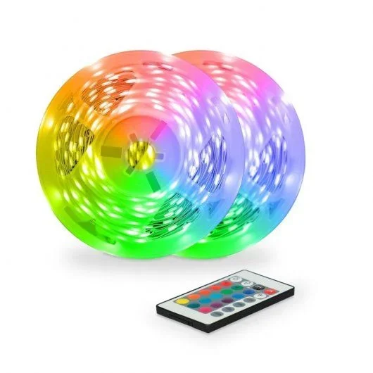 Ksix Tira LED Pack 2 x 5 m, RGB, Iluminación 16 colores, Control remoto, IP20