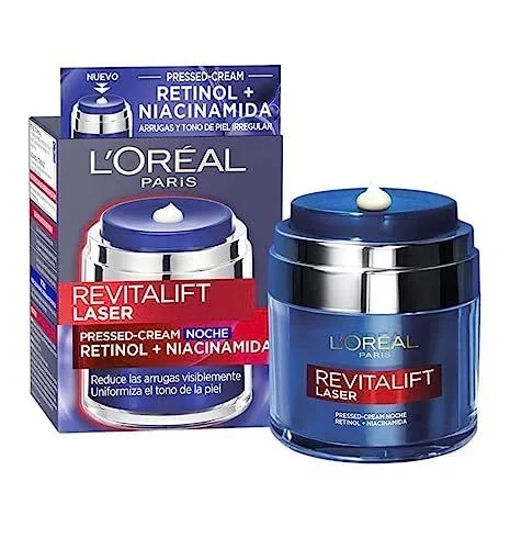 L’Oreal Paris Dermo Expertise Revitalift Laser Pressed Crema de Noche Con Retinol Y Niacinamida, 50 ml (Paquete de 1)