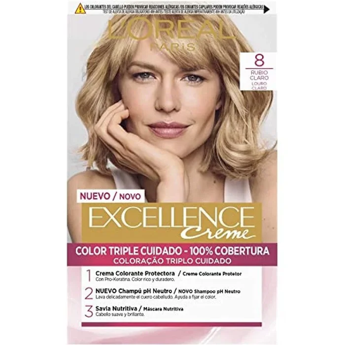 L’Oreal Paris Excellence Coloración Crème Triple Protección, Tono: 8 Rubio Claro