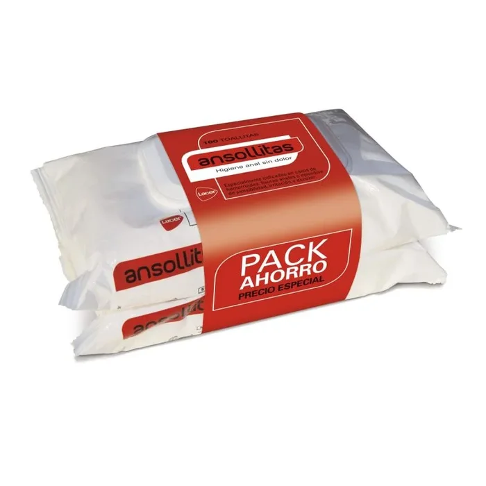 Lacer Ansollitas Toallitas Húmedas para Zona de Hemorroides con Áloe Vera, 2 x 50 unidades