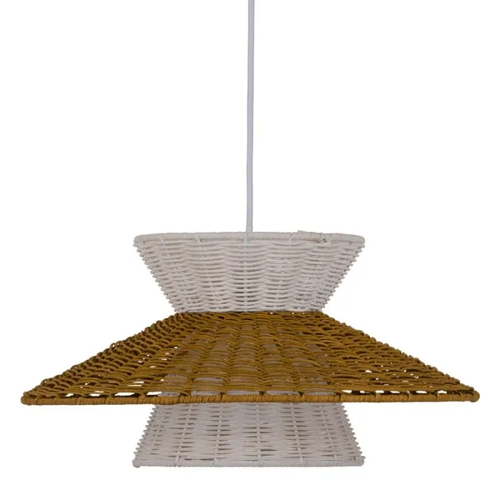 Lámpara de techo con pantalla trenzada de rattan blanca y natural de Ø 40×20 cm