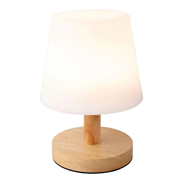 Lámpara LED portátil de 22 cm, color blanco cálido, 35 lm, acabado de madera, interior y exterior IP44, recargable por USB