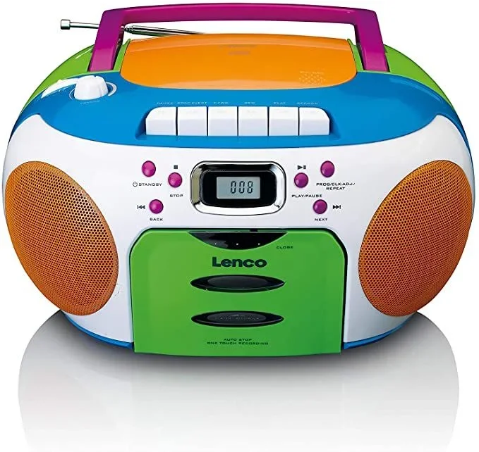 Lenco SCD-971 -Radio Infantil – Radio Casete con CD – Radio CD – Lector de Casete – Altavoces estéreo – Toma de Auriculares – Memoria de Pistas – Multicolor, Colorido