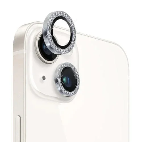 Lente de Cámara Northjo para iPhone 13/13 Mini Película de Anillo de Diamantes de Imitación Metal Vidrio Templado (Plata)