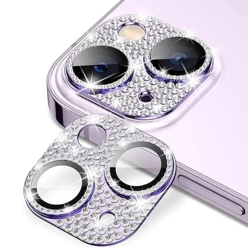 Lente de Cámara + Protector Vidrio Templado Enkay Hat-Prince Blink Diamond para iPhone 15/15 Plus (Púrpura Claro)