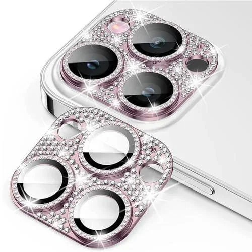 Lente de Cámara + Protector Vidrio Templado para iPhone 15 Pro / 15 Pro Max Enkay Hat-Prince Blink Diamond Aleación de Aluminio (Rosa)