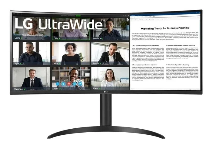 LG 34WR55QK-B Monitor Curvo de computadora Ultra Ancho WQHD (3440 x 1440), 100Hz, 5ms, HDR10, Modo Lector, HDMI, DisplayPort, USB Tipo C, Soporte Ajustable de inclinación/Altura, Negro