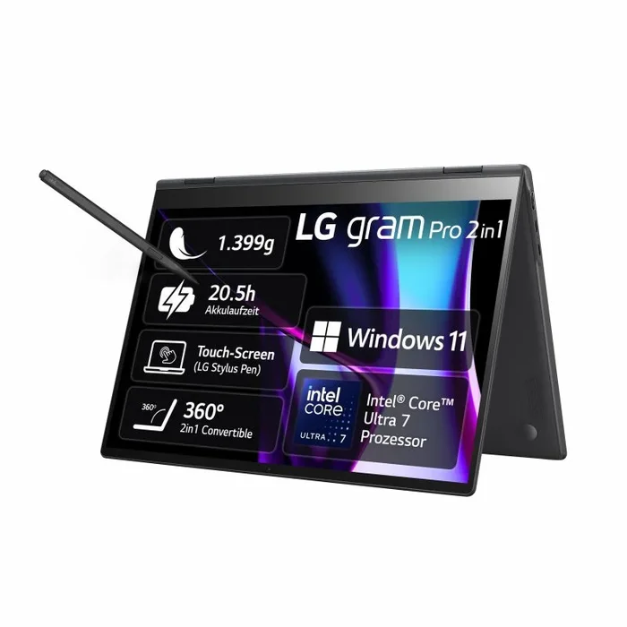 LG Gram Pro 16T90SP Intel Core Ultra 7 155H Híbrido (2-en-1) 40,6 cm (16″) Pantalla táctil WQXGA+ 16 GB LPDDR5x-SDRAM 1 TB SSD Wi-Fi 6E (802.11ax) Windows 11 Pro Negro