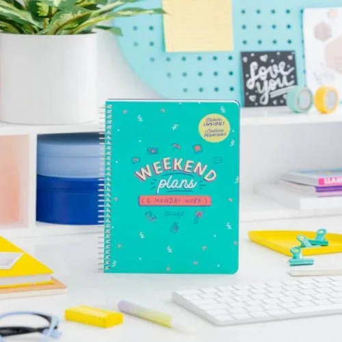 Libreta a5 tapa dura con espiral «weekend plans monday work» mr. wonderful