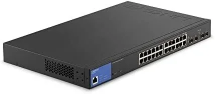 Linksys Switch de red Gigabit administrado de 24 puertos con 4 ranuras SFP de enlace de subida de 1 Gb, PoE/PoE+