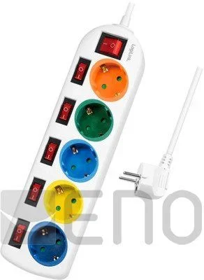 LogiLink LPS258 – Regleta de 5 enchufes (CEE 7/3), con 6 interruptores de encendido/apagado, con protección contra sobretensiones y con cortador de seguridad integrado (protección táctil mejorada), color multicolor