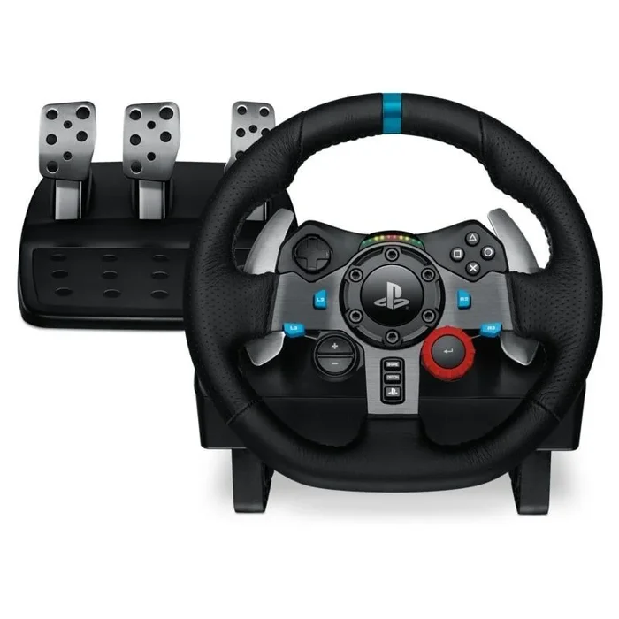 Logitech G29 Driving Force Volante de Carreras y Pedales, Force Feedback, Aluminio Anodizado, Palancas de cambio, Volante de Cuero, Pedales Ajustables, Enchufe EU, PS5, PS4, PC, Mac – Negro