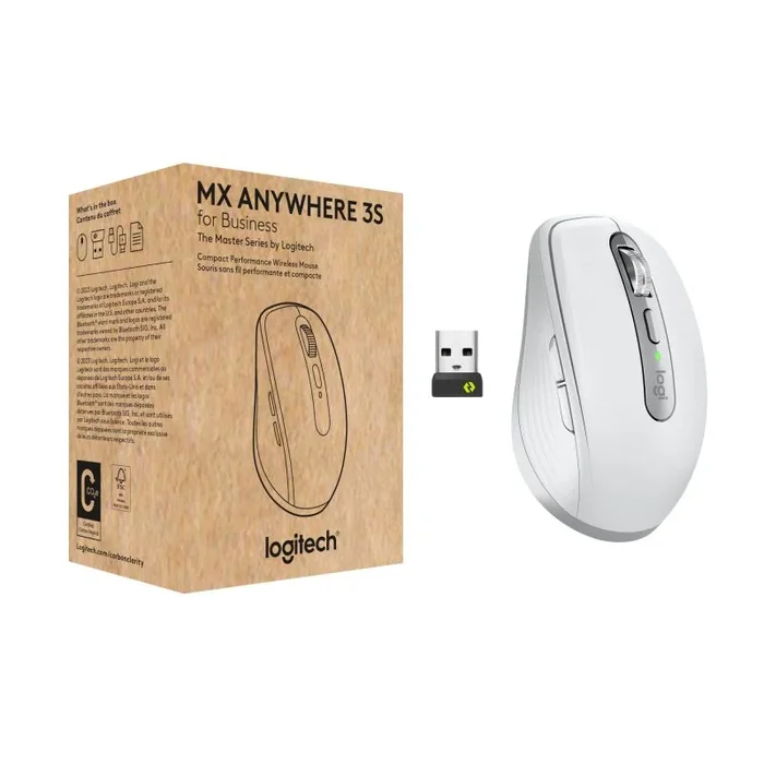Logitech MX Anywhere 3S for Business, ratón inalámbrico, Compacto, 8000 dpi, Desplazamiento MagSpeed, Clic Discreto, Bluetooth, conexión Logi Bolt Segura, para Windows/Mac/Chrome/Linux – Gris Claro