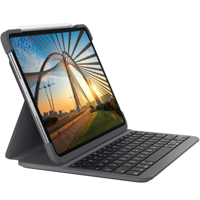 Logitech slim folio pro funda con teclado retroiluminado bluetooth para ipad pro 3ª y 4ª generacion 12.9″ – on/off automatico – escritura comoda – cierre magnetico – color gris