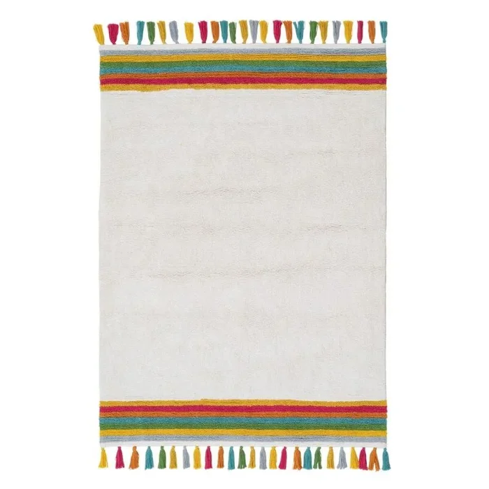 LOLAhome Alfombra de Cenefa con Flecos Blanca de algodón Natural de 160×120 cm