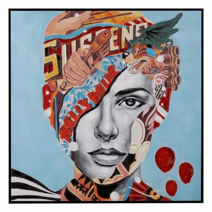 LOLAhome Cuadro Pintura Azul de Mujer Pintado a Mano sobre sobre Lienzo de 100×100 cm