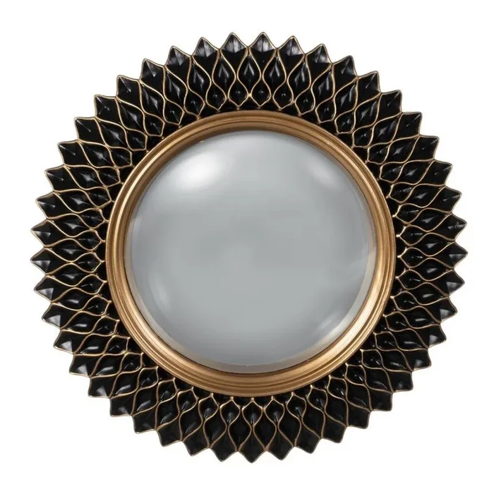 LOLAhome Espejo Flor con pétalos de Resina Negro y Dorado de Ø 32 cm