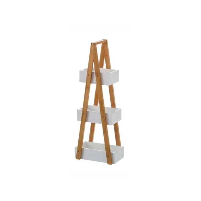 LOLAhome Estantería de 3 cestas de Madera de bambú Blanca y Natural de 30x18x81 cm