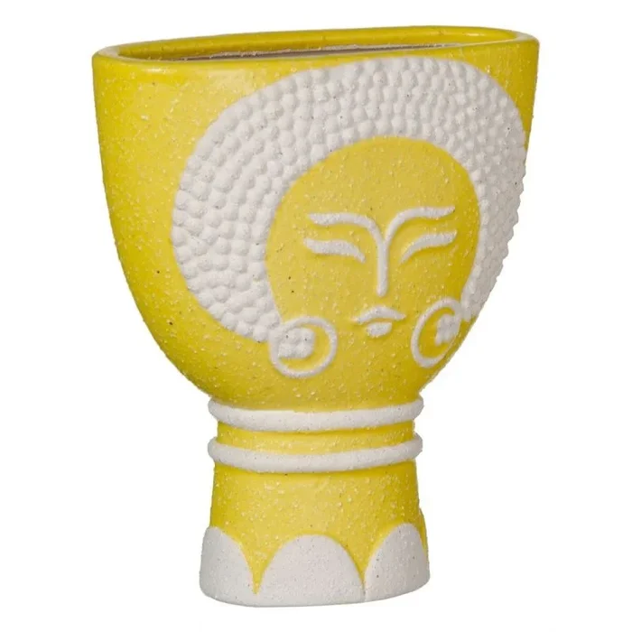 LOLAhome Macetero Mujer de cerámica Amarillo de 19x9x22 cm