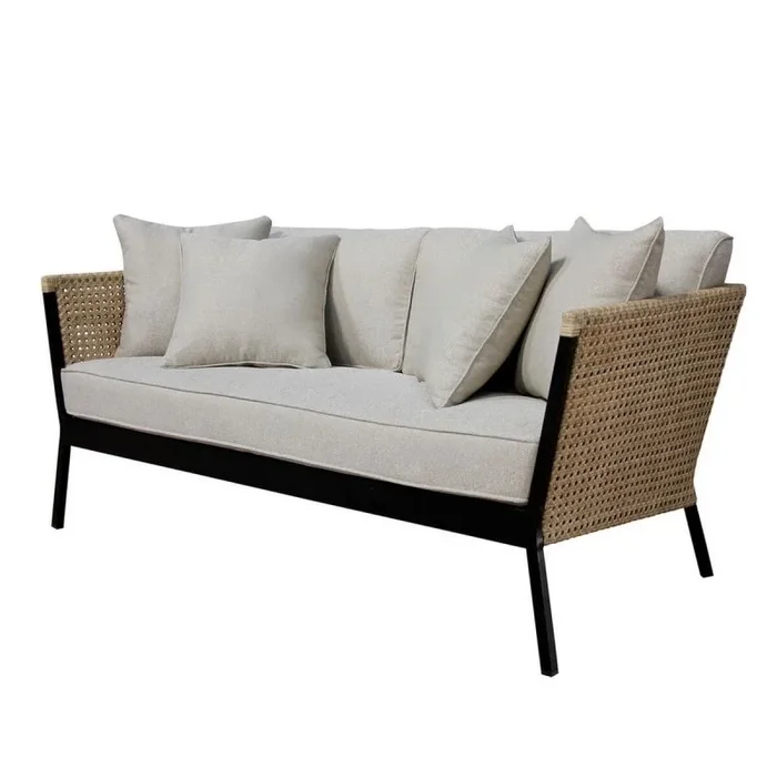 LOLAhome Sofá de jardín de 2 plazas Niva Beige de Rattan sintético y Aluminio de 171x81x72 cm