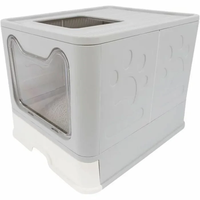Maison de toilette – M PETS – SILE TOP – Gris – 51 x 41 x 12.5 cm – Pratique, démontable, tiroir coulissant, pelle incluse