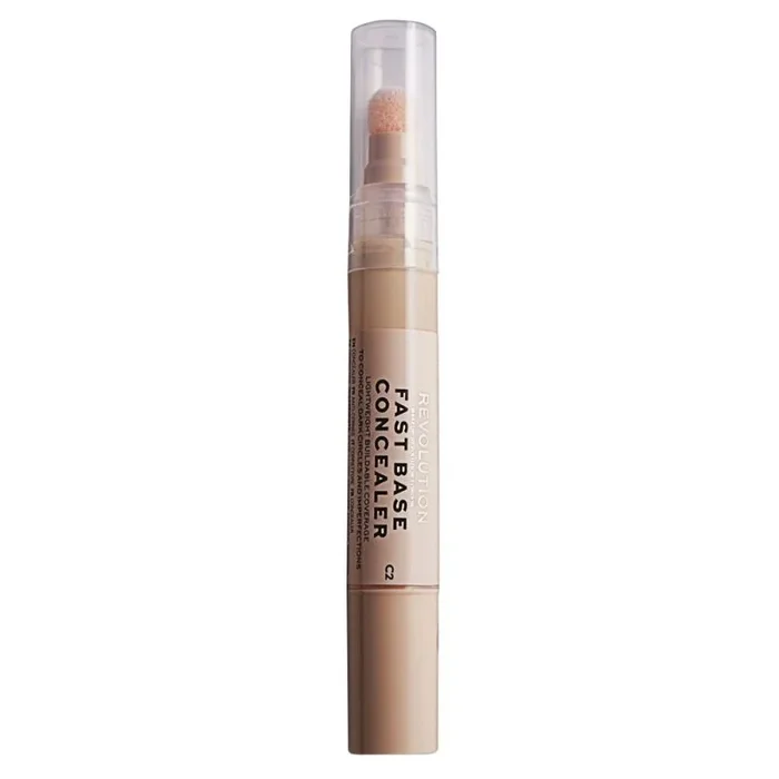 Makeup Revolution WLP-28340 Fast Base Concealer C2 4.5 ml – Corrector Iluminador para Ojeras con Aplicador en Lápiz, Sin Crueldad