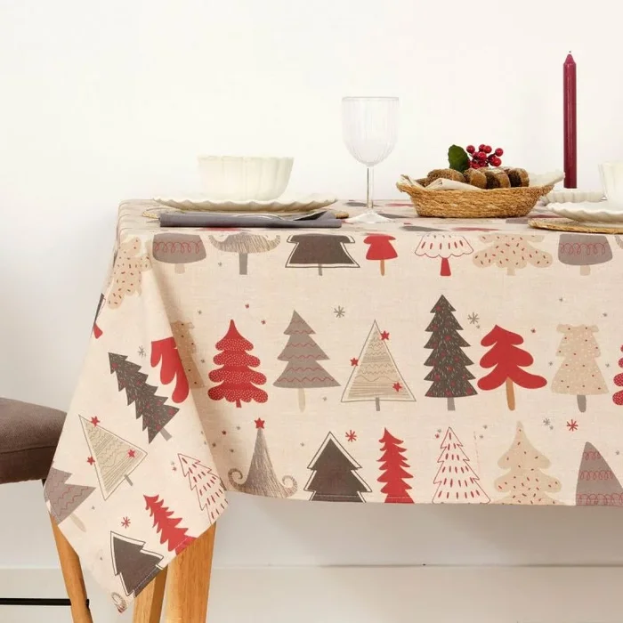 Mantel resinado antimanchas belum laponia rojo gris lino 300 x 150 cm