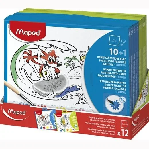 Maped 10 papeles para pintar con pastillas de pintura + pincel colores surtidos