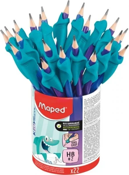 Maped kidy lern bote de 22 lapices de grafito 2hb con guia de lapiz para dedos – guia extraible – apta para la mayoria de lapices – para alumnos de 3 a 7 años