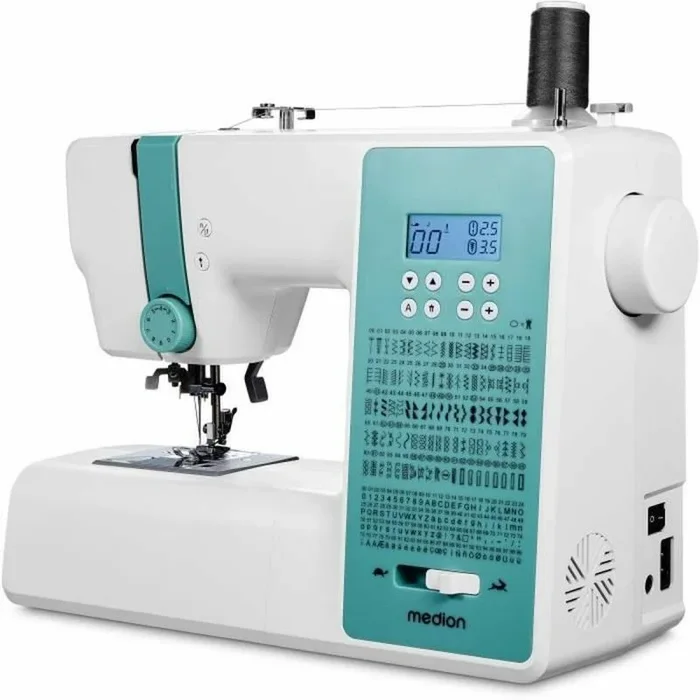 Máquina de coser digital MEDION SD36 (36 vatios, longitud y anchura de puntada ajustables, 270 patrones de puntada, luz de costura LED, enhebrador automático, botón de marcha atrás, cortador de hilo