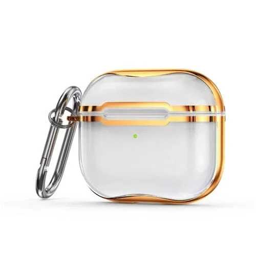 Marco de Galvanoplastia + Caja Protectora de Auriculares TPU para AirPods 3 (Transparente + Oro)