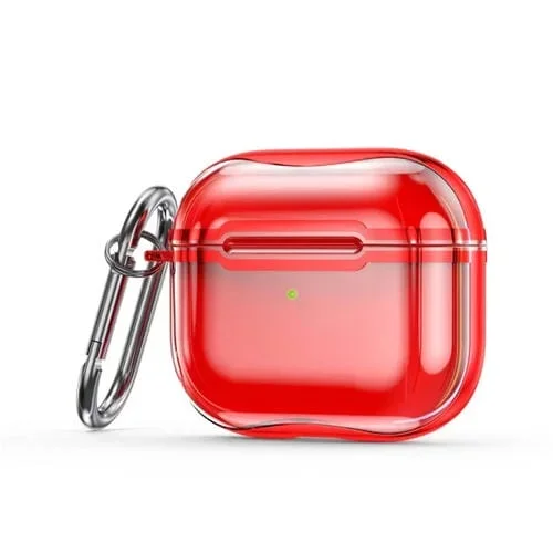 Marco de Galvanoplastia + Caja Protectora de Auriculares TPU Transparente con Gancho para Aerolíbles 3 (Rojo Transparente + Rojo)