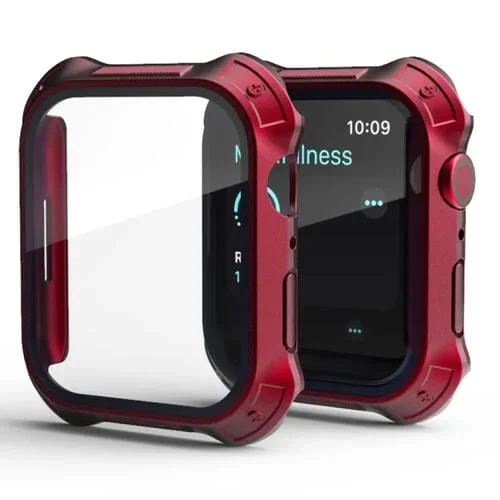 Marco de PC 2 en 1 + Estuche Protector con Vidrio Templado para Apple Watch Series 8/7 41mm (Rojo)