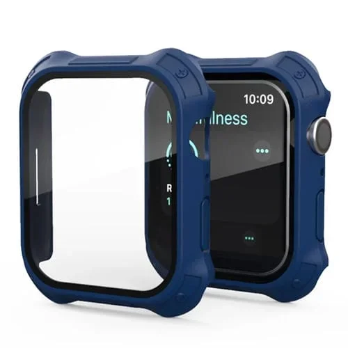 Marco PC Esmerilado + Estuche Protector Vidrio Templado para Apple Watch Series 8/7 41mm (Azul)