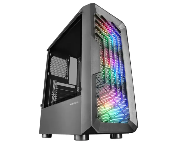 Mars Gaming MC-Tor Negro, Caja Semitorre Gaming ATX, Ventana Lateral Completa, Diseño Frontal Mesh, 3X Ventiladores Frontales FRGB 120mm, Diseño de Cámara Dual