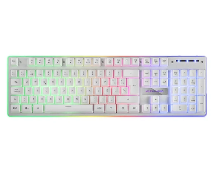 Mars Gaming MK220W Blanco, Teclado Gaming H-Mech, FRGB Rainbow y Halo, Antighosting, Idioma Español