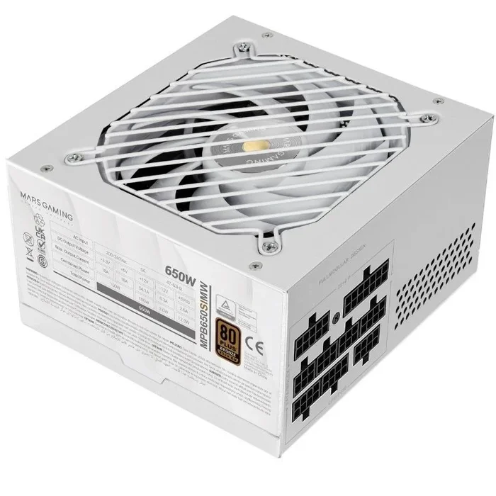 Mars Gaming MPB650SIM, Fuente Alimentación Full Modular ATX 650W, 7 Años Garantía, 80Plus Bronze 230V EU, Ventilador SI 120mm, Tecnología AI2-RPM, DC-DC y SMD, Condensadores Japoneses 105°C, Blanco