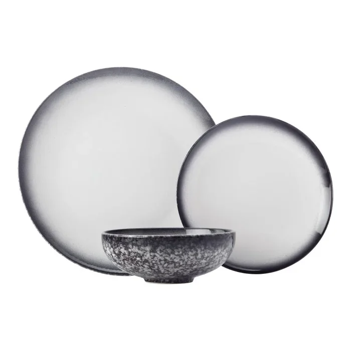Maxwell & Williams Caviar Vajilla de 12 Piezas de Porcelana en Caja de Regalo, 4 x 15 cm / 4 x 19 cm / 4 x 27 cm – Efecto Granito