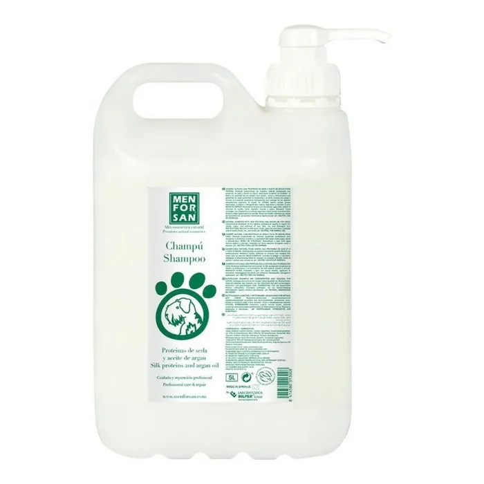 MENFORSAN Champu para perros con aceite de argan y proteinas 5L, Aporta Brillo espectaculñar, deja el pilo suave y sedoso