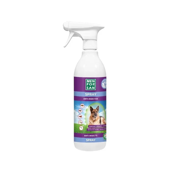 MENFORSAN Spray Anti-Insectos Repelente para Perros | con 3 Activos Naturales: Margosa, Geraniol y Lavandino | Protege contra Insectos | Cítrico | 750ml