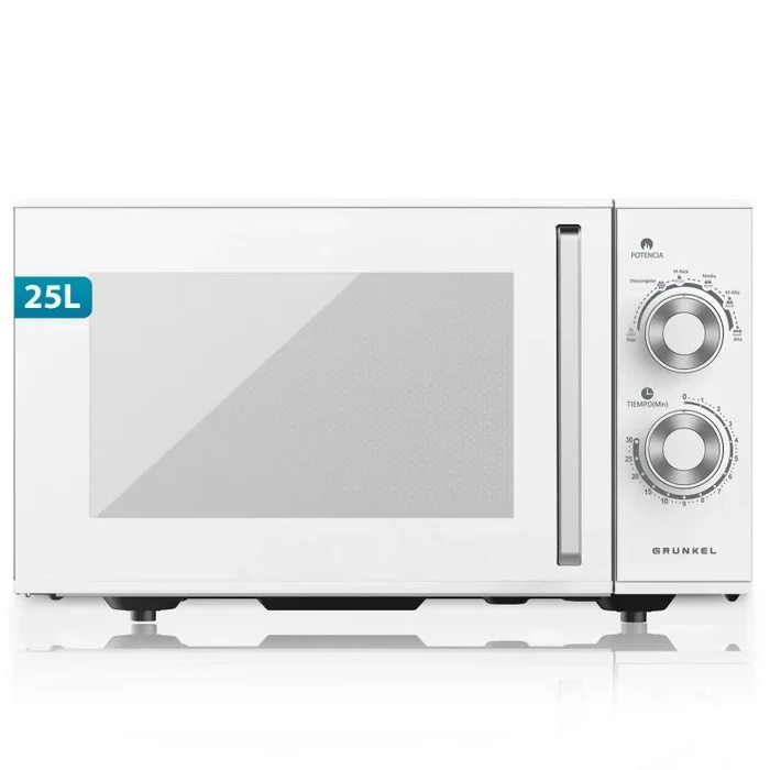 Microondas con/sin grill MG 25 Litros, 900W + 1000W Grill 20MG 5-6 Niveles de Potencia, 3 Modos Combinados, Temporizador 30 min Apertura con Tirador y Bandeja Ø245 mm (Sin Grill)