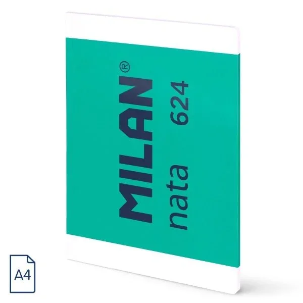 Milan nata 624 libreta encolada formato a4 cuadricula 5x5mm – 48 hojas de 95 gr/m2 – microperforado – color verde
