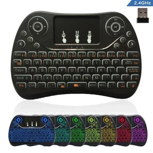 Mini Teclado Inalámbrico I8 Max 2.4Ghz con Panel Táctil Recargable Fly Air Mouse Juego Inteligente y Retroiluminación 7 Colores