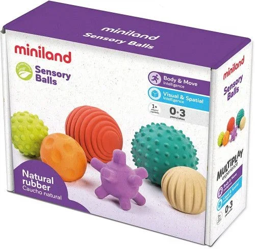 Miniland Sensory Balls – Multicolor para Bebés Hechas de Goma Natural para la Dentición, Textura para Bebés, Mejoran el Desarrollo Sensorial y de Las Habilidades Motoras, Juego de Fácil Agarre